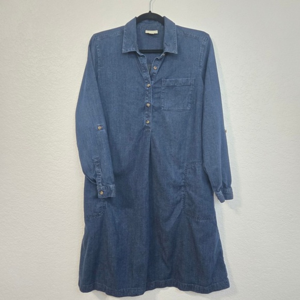 J Jill M Denim Dress Long Sleeve Button Front Casual Shirt Dress Pockets